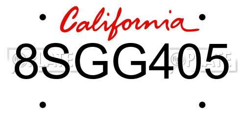 8SGG405 California License Plate