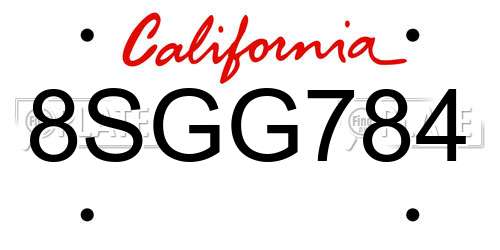 8SGG784 California License Plate