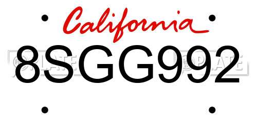 8SGG992 California License Plate