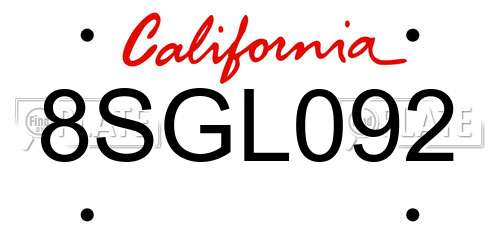 8SGL092 California License Plate