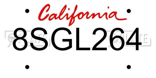 8SGL264 California License Plate