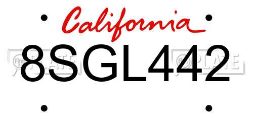8SGL442 California License Plate
