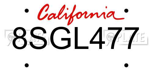 8SGL477 California License Plate