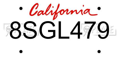8SGL479 California License Plate