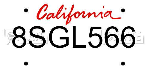 8SGL566 California License Plate