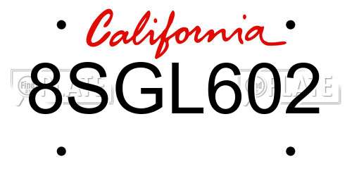 8SGL602 California License Plate