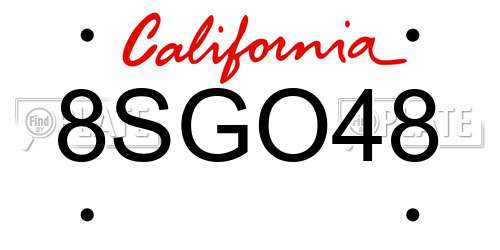 8SGO48 California License Plate