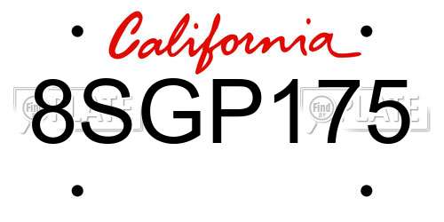 8SGP175 California License Plate