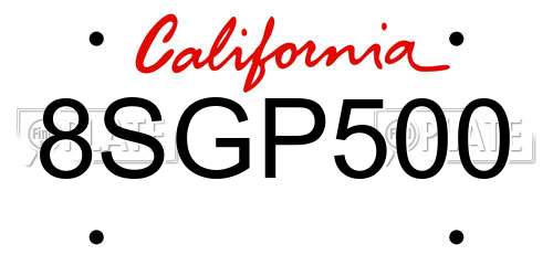8SGP500 California License Plate