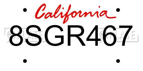 8SGR467 California License Plate