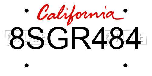 8SGR484 California License Plate