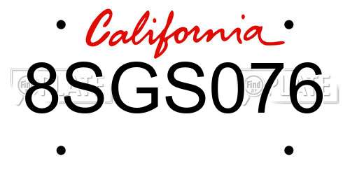 8SGS076 California License Plate