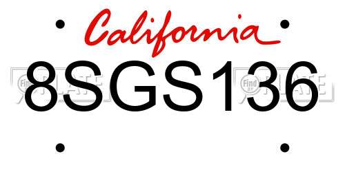 8SGS136 California License Plate
