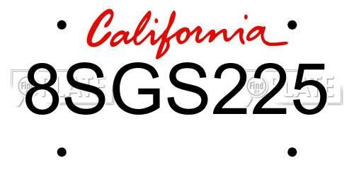 8SGS225 California License Plate