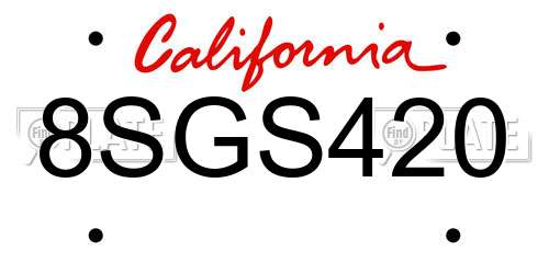 8SGS420 California License Plate