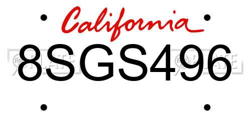 8SGS496 California License Plate