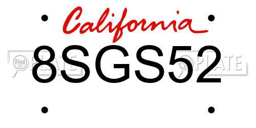 8SGS52 California License Plate