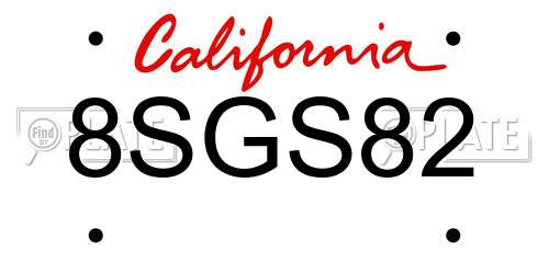 8SGS82 California License Plate