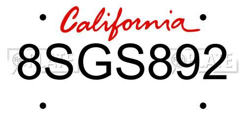8SGS892 California License Plate