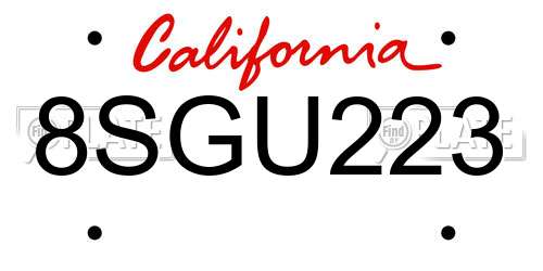 8SGU223 California License Plate