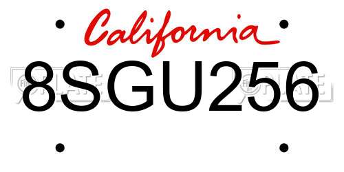 8SGU256 California License Plate