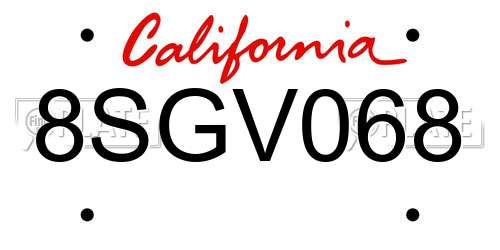 8SGV068 California License Plate