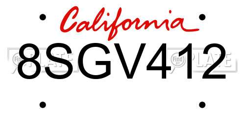 8SGV412 California License Plate