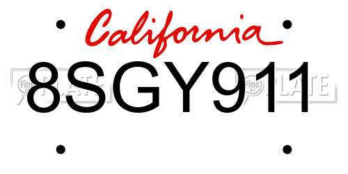 8SGY911 California License Plate