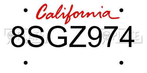 8SGZ974 California License Plate