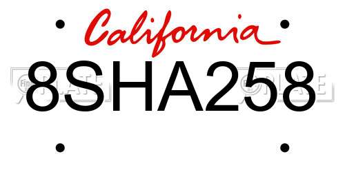 8SHA258 California License Plate
