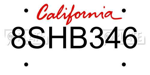 8SHB346 California License Plate