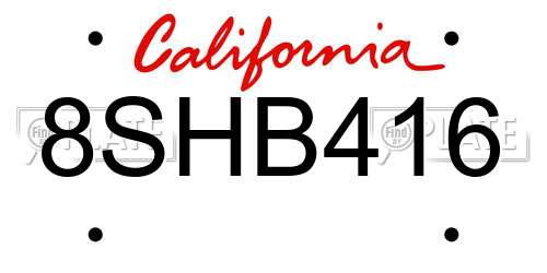 8SHB416 California License Plate
