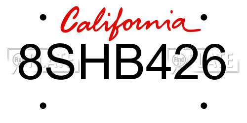 8SHB426 California License Plate