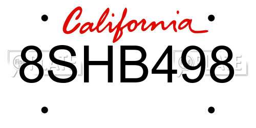 8SHB498 California License Plate