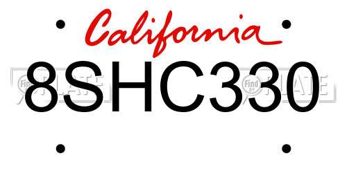 8SHC330 California License Plate