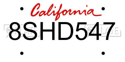 8SHD547 California License Plate