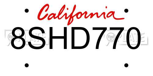 8SHD770 California License Plate