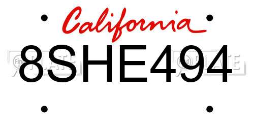 8SHE494 California License Plate