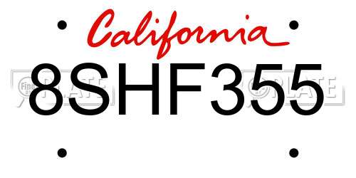 8SHF355 California License Plate