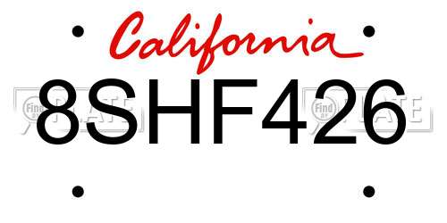 8SHF426 California License Plate