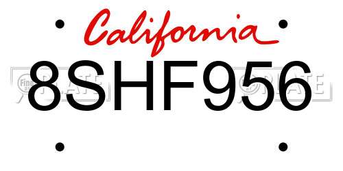 8SHF956 California License Plate