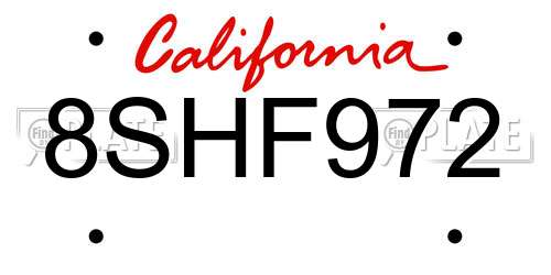 8SHF972 California License Plate