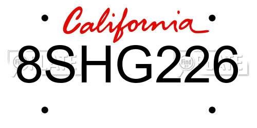8SHG226 California License Plate