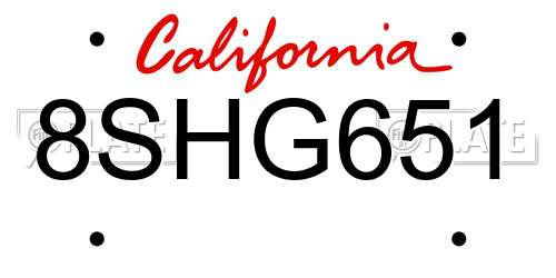 8SHG651 California License Plate