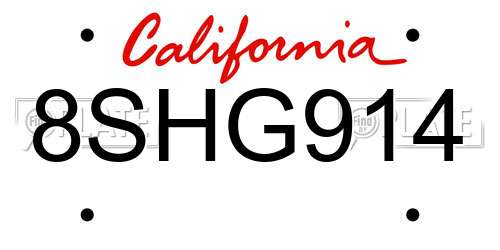 8SHG914 California License Plate