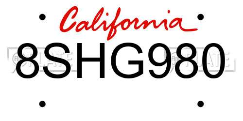 8SHG980 California License Plate
