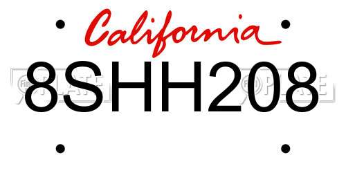 8SHH208 California License Plate