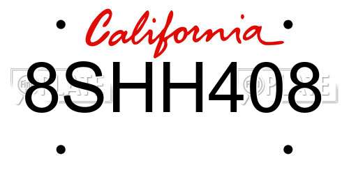 8SHH408 California License Plate