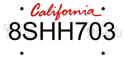 8SHH703 California License Plate