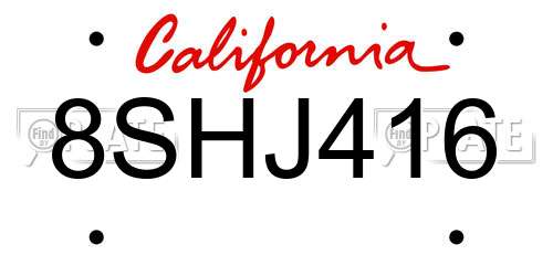 8SHJ416 California License Plate